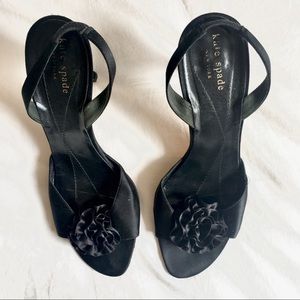 Kate Spade black satin slingback rosette heels
